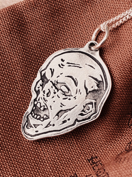 Pewter zombie pendant on sterling silver chain