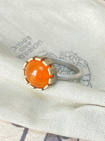 Carnelian Gemstone Stacking Ring in Brass and Sterling Silver UK N