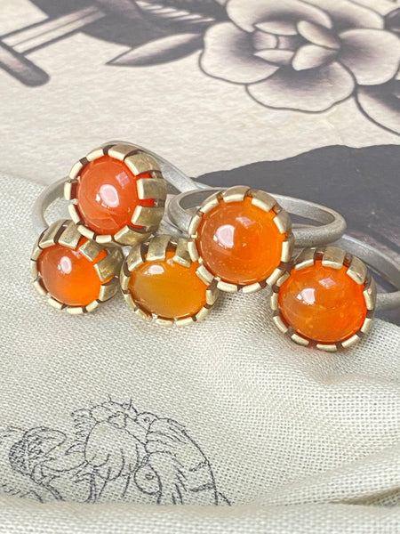 Carnelian Gemstone Stacking Ring in Brass and Sterling Silver UK S