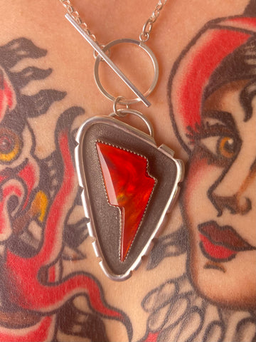 Large Red Orange Lightning Bolt Necklace