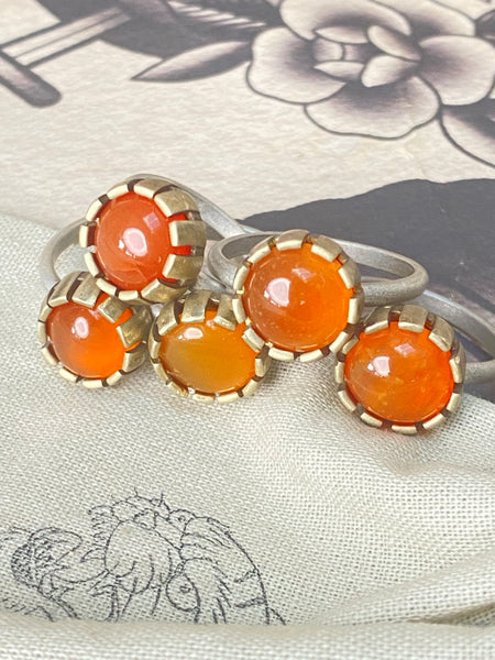 Carnelian Gemstone Stacking Ring in Brass and Sterling Silver UK M