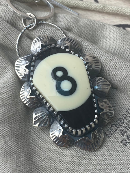 Black Coffin 8 Ball Pool Ball Necklace With Hand Stamped Detail