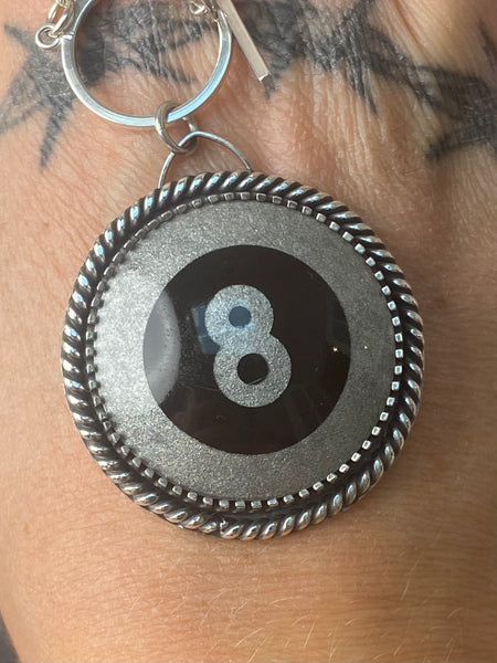 Silver 8 Ball Pool Ball Necklace
