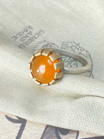 Carnelian Gemstone Stacking Ring in Brass and Sterling Silver UK P