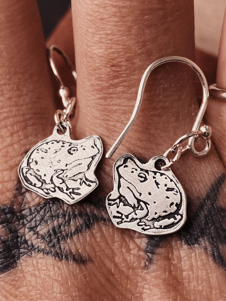 Tiny pewter frog earrings