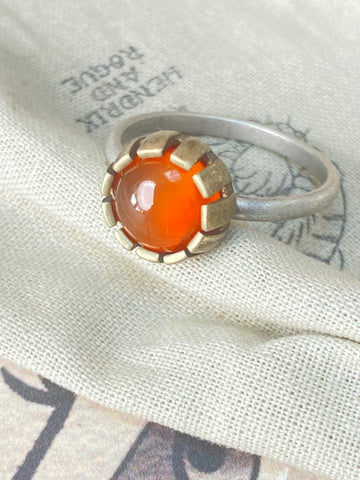 Carnelian Gemstone Stacking Ring in Brass and Sterling Silver UK V