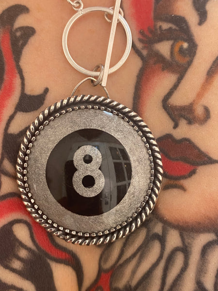 Silver 8 Ball Pool Ball Necklace