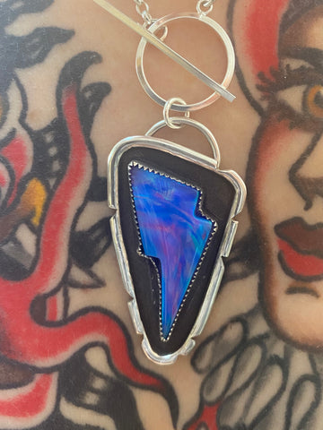 Large Blue Lightning Bolt Necklace