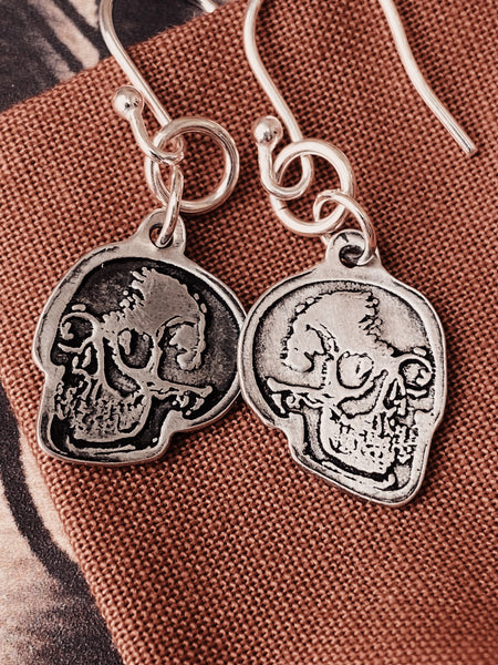 Tiny pewter skull earrings