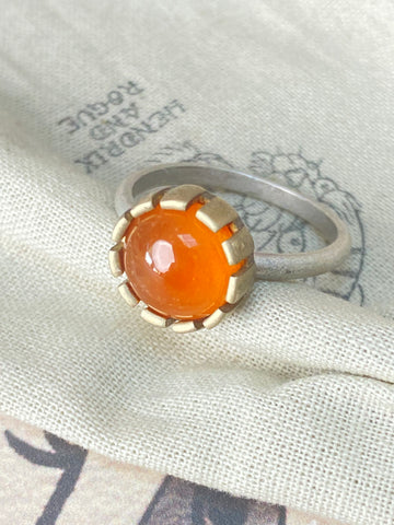 Carnelian Gemstone Stacking Ring in Brass and Sterling Silver UK S