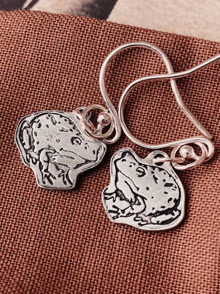 Tiny pewter frog earrings
