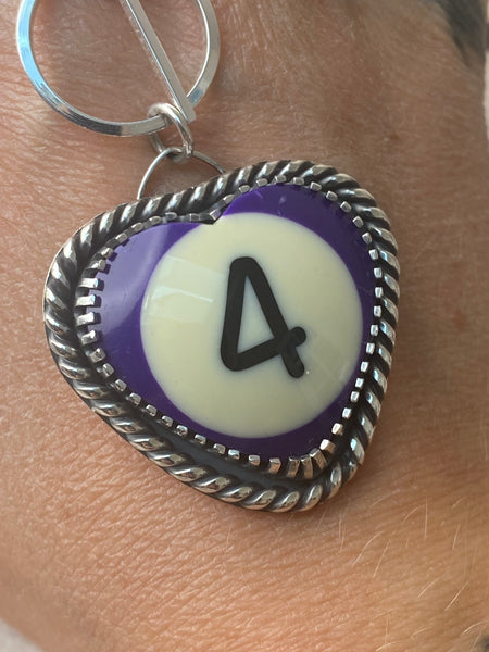 Purple 4 Heart Ball Pool Ball Necklace